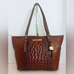 Brahmin Pecan Melbourne Medium Asher Crocodile Embossed Leather Tote Bag